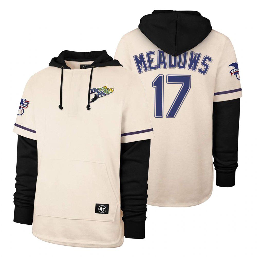 Men Tampa Bay Rays #17 Meadows Cream 2021 Pullover Hoodie MLB Jersey